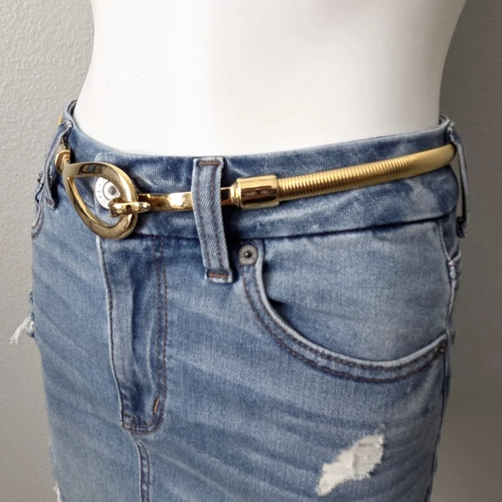 Slinky Gold Vintage Disco Stretch Belt With Hook Closure, Size Small